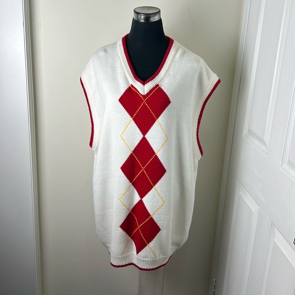 Vintage Koman Agyle Knit Varsity Y2K Christmas Vest Size 4XL